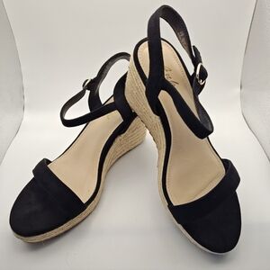 Ankis Black Espadrille Wedge Sandals 7.5